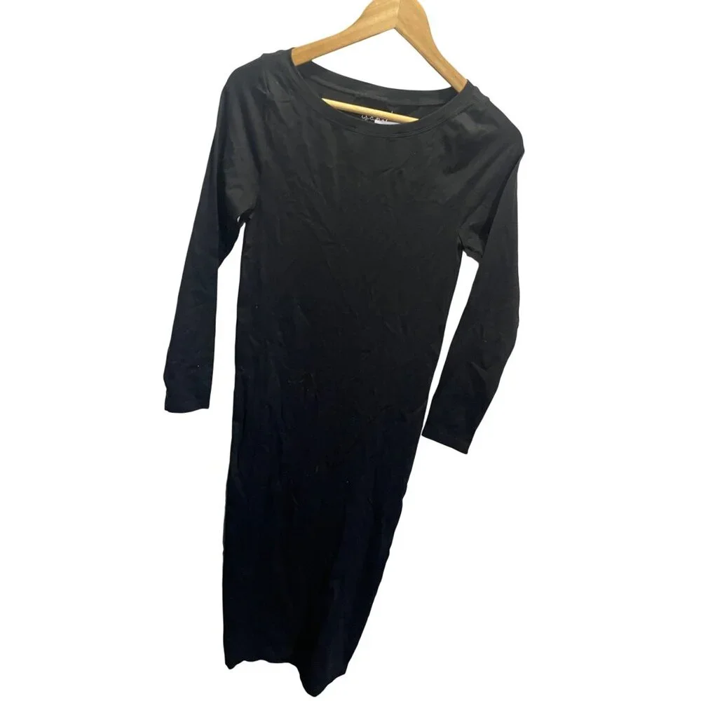 Ingrid & Isabel Black Bodycon Maternity Dress 3/4 Sleeve Comfortable Stretch Fab